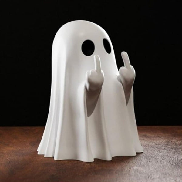Mini Cute Ghost Statue with Middle Finger – Funny Halloween Desk Decor