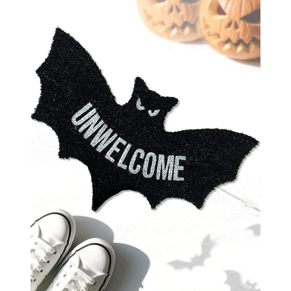 UNWELCOME Halloween Bat Doormat – Spooky Decorative Entry Rug for Porch, Patio, or Indoor Use